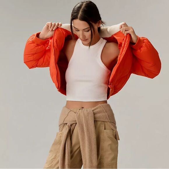 Anthropologie Maeve Sherpa Collared Cropped Puffer Jacket NWT - Picture 7 of 14